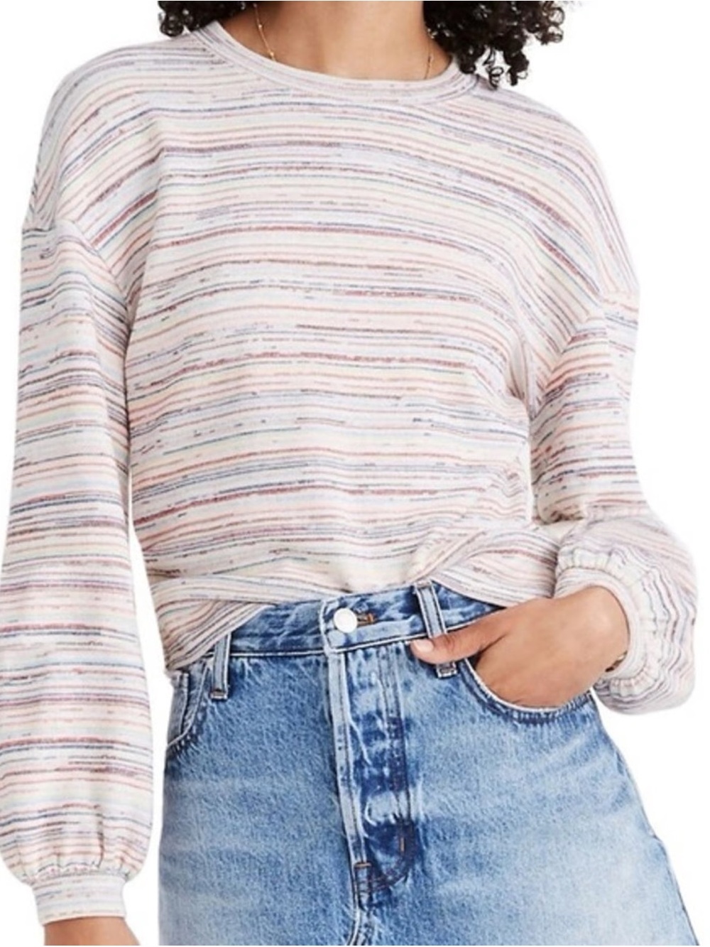 Madewell - Rainbow Stripe Bubble Long Sleeve Crewneck Crop Sweater Size Small